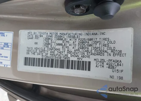 2004 Toyota Sienna Xle Limited из США, поврежденный, VIN 5TDBA22C64S015095